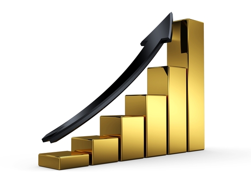 Gold growth chart with an upward arrow